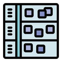 Server rack storing and processing data packets, network technology icon vector