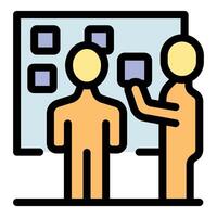 Managers planning strategy using kanban board for task management vector