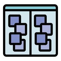 Comparing files in two windows displaying interconnected data blocks representing complex information flow vector
