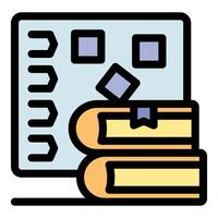 Stack of books with bookmarks near kanban board, agile project management and methodology vector