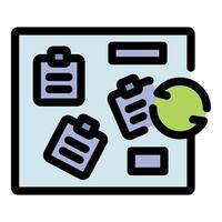 Kanban board showing tasks progressing with refresh symbol vector
