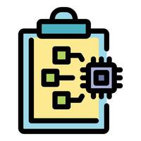 Clipboard showing electronic circuit with microchip, hardware engineering concept vector