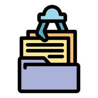 Bulldog clip holding documents in folder, organizing files with binder clip vector