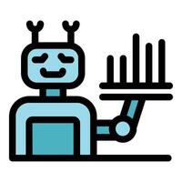 Smiling robot holding growing bar graph representing successful automation vector