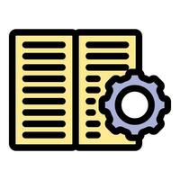 Open notebook with gear wheel symbolizing content management vector