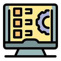 Computer displaying project management software with gear icon for settings and configuration vector