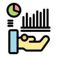 Businessman holding growing bar graph, pie chart and menu icon, showing business success vector