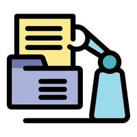 Robotic arm picking document from folder, automating office tasks vector