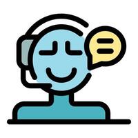 Smiling customer support operator talking with headset and speech bubble vector