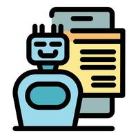 Smiling robot reading code on screen, programming and software development vector