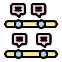 Parallel timelines showing project milestones with chat messages exchanged vector