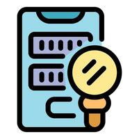 Magnifying glass exploring data on mobile phone screen, concept of mobile data analysis vector