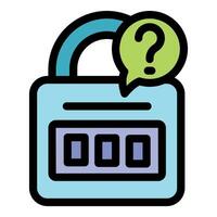 Combination lock showing question mark, lost password concept vector