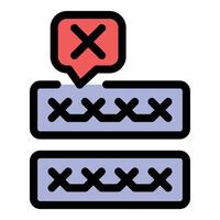 Incorrect password, login authentication error message, padlock, cross mark, stitches, security, cyber security, data protection vector