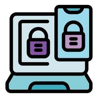 Secure laptop and mobile phone showing data encryption and protection vector