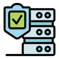 Secure server protected by shield with checkmark, ensuring data safety vector