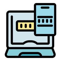Two factor authentication protecting laptop using mobile phone app vector