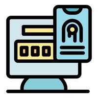Online nfc payment using smartphone on computer screen vector