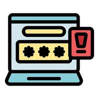 Laptop showing warning sign during password input, cyber security alert vector
