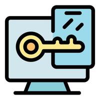 Key unlocking digital document on computer screen, secure access to information vector