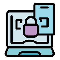 Laptop being protected using two factor authentication with smartphone and padlock vector