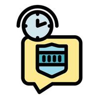 Reporting a crime within a specific time frame, police badge inside a speech bubble with a clock ticking on top vector