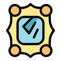 Square mirror with yellow frame and four orange circles reflecting light vector