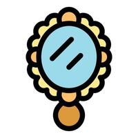 Hand mirror with ornate frame reflecting light blue surface vector