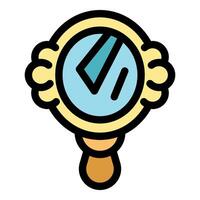 Hand mirror reflecting light with ornate golden frame and wooden handle vector