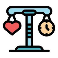 Work life balance concept with clock and heart on scale vector