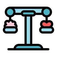 Balance scale comparing brain and heart, logic versus emotion, flat illustration vector
