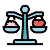 Balancing logic and emotion, brain and heart on a scale representing difficult decision vector