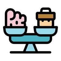 Brain and cardboard box balancing on a scale, weighing logic and creativity vector