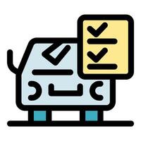 Car passing technical inspection with checklist showing approval vector