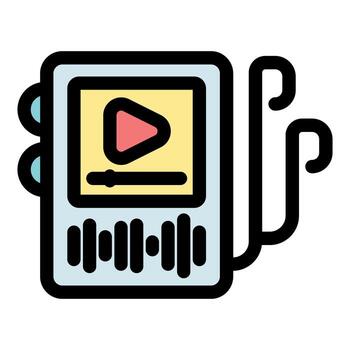 portátil música jugador mostrando jugar botón y onda de sonido visualización vector