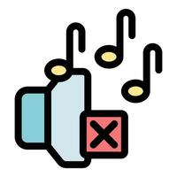 No sound, speaker with music notes and a red cross is muting audio vector