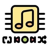 Digital music chip and player interface with play, pause, previous and next buttons vector
