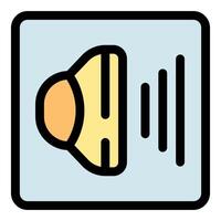 Speaker icon emitting sound waves inside a square frame vector