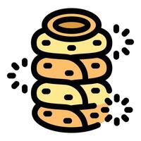 Traditional lithuanian cake, sakotis baking, rotating on a spit over open fire vector