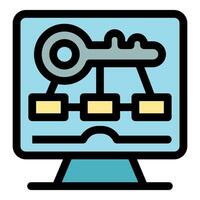 Keyword research optimization managing data on computer screen with key symbol vector