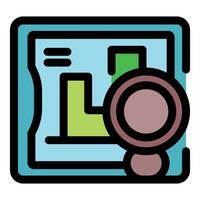 Magnifying glass analyzing statistical data on a tablet screen vector