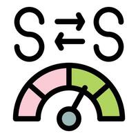 Swap measuring performance with gauge and double arrow symbol vector