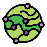 Global network connecting purple dots on green planet icon vector