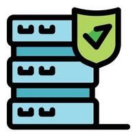 Secure server protected by shield with check mark, ensuring data safety and reliability vector