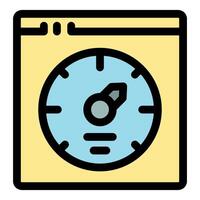 Website speed test showing optimal performance with gauge icon vector