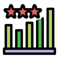 Growing bar graph achieving high rating with three stars vector