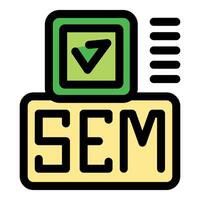 Search engine marketing strategy showing positive results with check mark icon vector