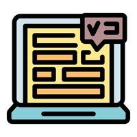 Laptop displaying web form with validation symbol, online survey or registration concept vector