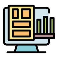 Computer showing growing bar graph and text file icon vector