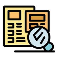 Magnifying glass exploring documents representing financial audit and tax compliance vector